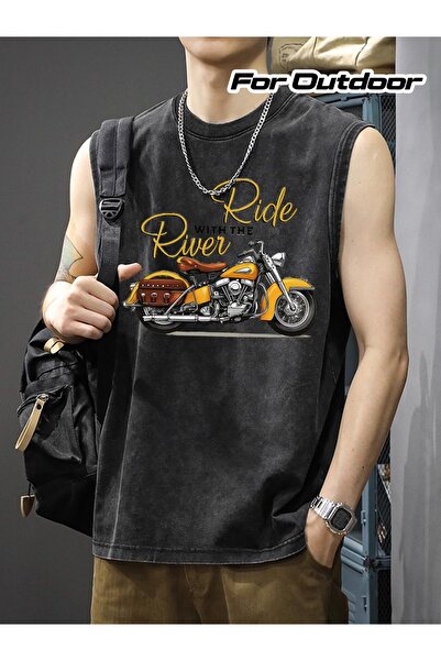 CLASSY.MODA Unisex Αμάνικο Υπερμεγέθες T-Shirt με στάμπα, Πλενόμενο, Street S...