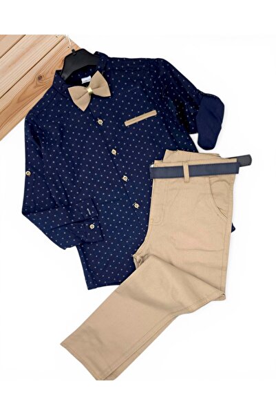 voyyo kids baby Αγορίστικο λινό παντελόνι, πουκάμισο Oxford, παπιγιόν και ζών...