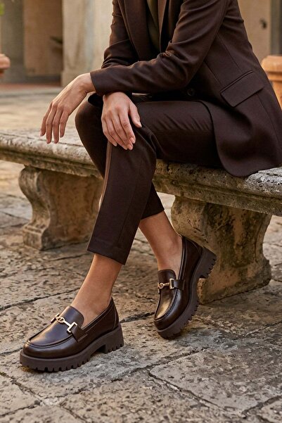 Stilbagshoes Agatha Imported Buckle Detail Leofer Women's Shoes Brown