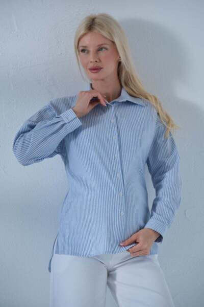 BUSA Μακρυμάνικο ριγέ πουκάμισο εγκυμοσύνης ΑΝΟΙΧΤΟ ΜΠΛΕ