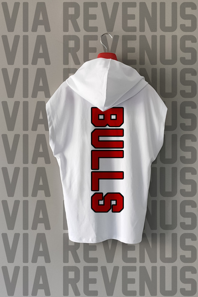 Vordevia Bulls Ön ve Arka Baskılı Sıfır Kollu Kapüşonlu %100 Pamuk Spor Tshirt