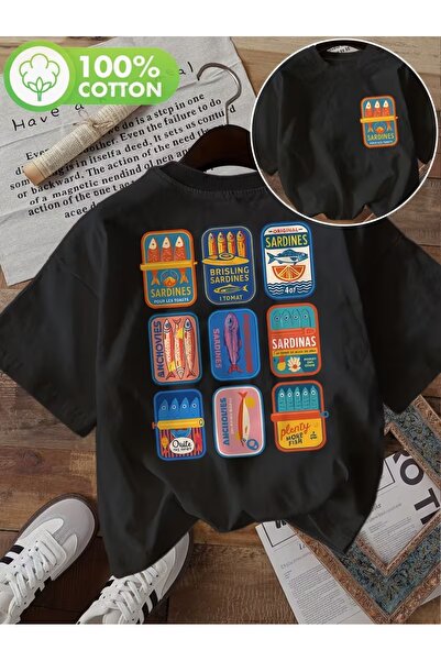 AEMİ Μπλουζάκι Unisex με στάμπα Σαρδέλες και λαιμόκοψη ποδηλάτου σε μεγάλο μέ...