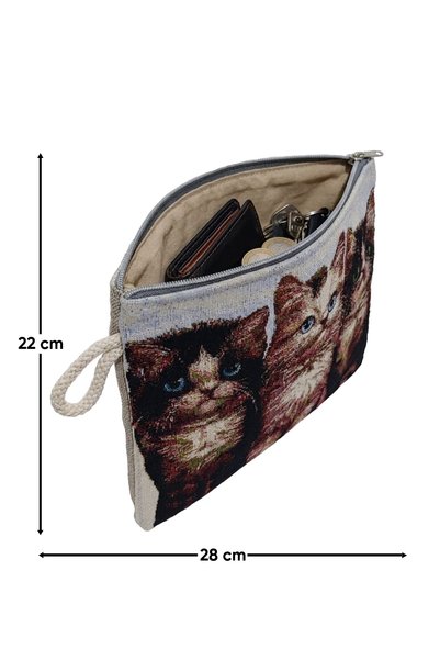 CLUTCH Cat Patterned Cloth Handbag – Zippered Organizer & Medium Bag