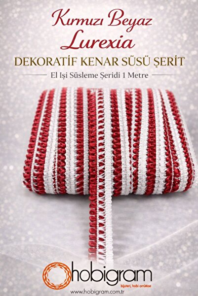 Hobigram Κόκκινη και λευκή διακοσμητική κορδέλα Lurexia – Χειροποίητη κορδέλα...