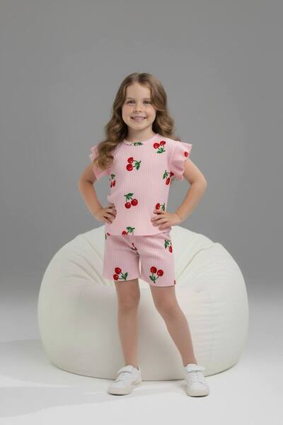 Yağmur Giyim PJKSKT Κοριτσίστικο κοντομάνικο σετ με βολάν από ύφασμα με σχέδι...