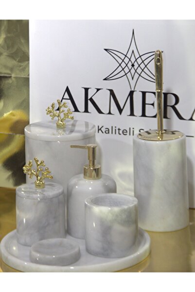 Akmera Home طقم حمام فاخر للغاية مكون من 7 قطع مع تفاصيل ذهبية وظلال رمادية