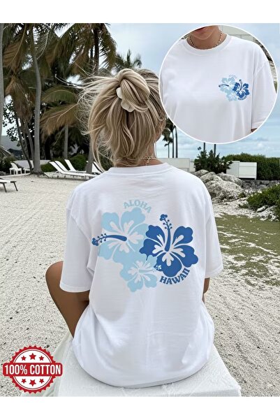 AEMİ Μπλουζάκι Unisex Hawai Aloha με στάμπα, μεγάλου μεγέθους, με λαιμόκοψη π...