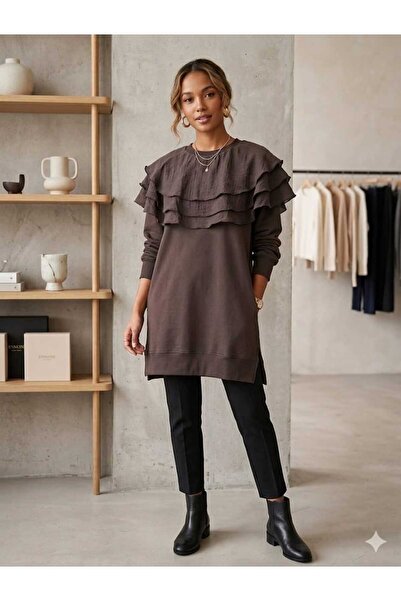 Puane Γυναικείο τουνίκ oversize με βολάν στο μπροστινό και το πίσω μέρος 10770