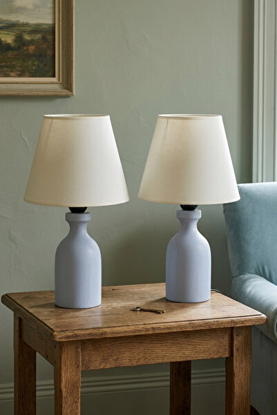 Lambazade Elzade Model Gray Wooden Body 2-Piece White Headboard Lampshade