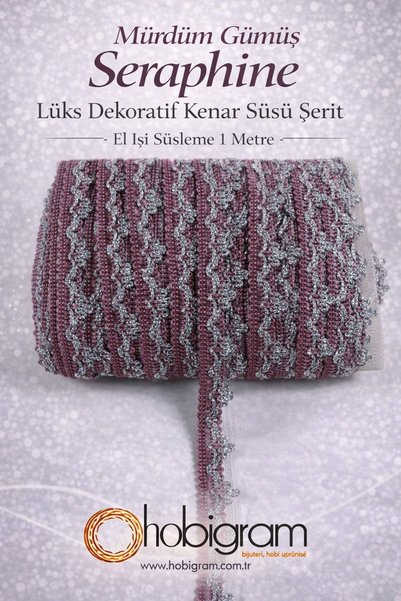 Hobigram Mürdüm Gümüş Seraphine Lüks Dekoratif Kenar Süsü Şerit – El İşi Süsl...