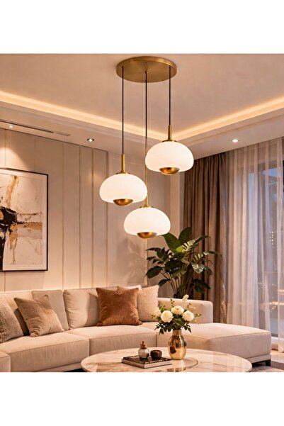 ecodesignline Elara Eskitme Cam Sarkıt Avize Modern Tasarım Opal Cam Salon Ho...