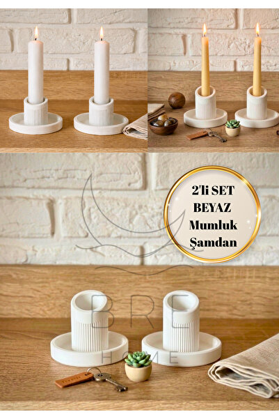 BRE HOME 2’li Beyaz Mum Standı | Modern Dekoratif Şamdan Seti | Minimal Tasar...