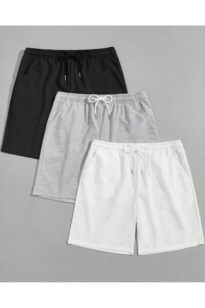 HerTarzınTrendi New Season Trend Black-Grey-White 3-Piece Unprinted Sports Ca...