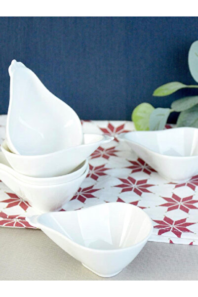 Empressco Porcelain 6-Piece White Snack Bowl Pear Shape Large