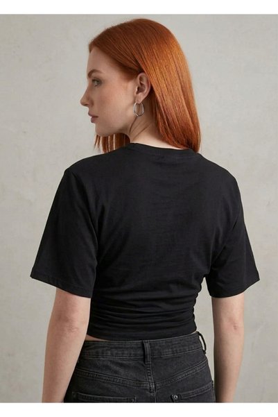 Mayer Butik Women's Bat Model Cut-Fit Fitted Waist Crew Neck Blouse