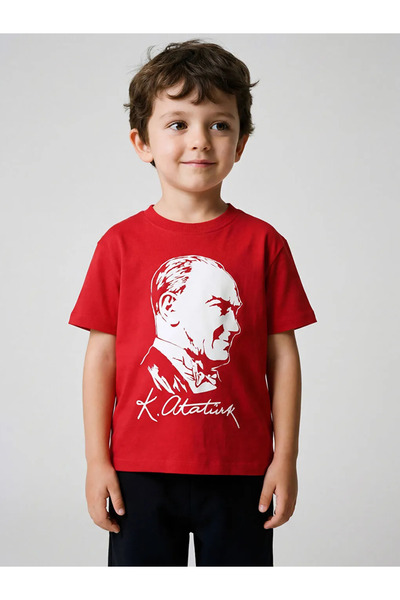 LC Waikiki Lcw Kids Red Crew Neck Ataturk Printed Boys' T-Shirt
