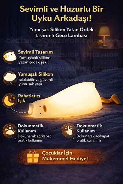 CNGZSHOP Yumuşak Silikon Yatan Ördek Tasarımlı Dokunmatik LED Gece Lambası
