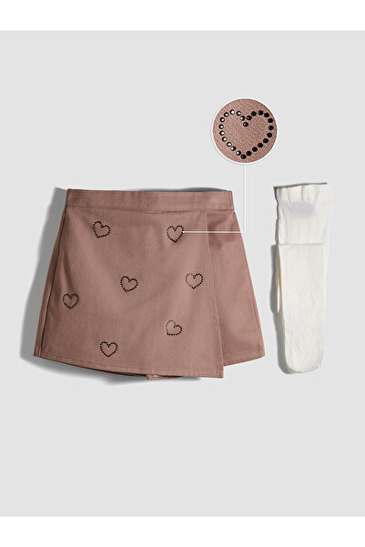 LC Waikiki Peak New Season Stone Embroidered Girls' Shorts, Skirt and Socks