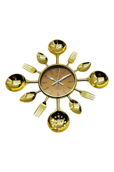 Toybox Cutlery Pattern Analog Wall Clock Gold