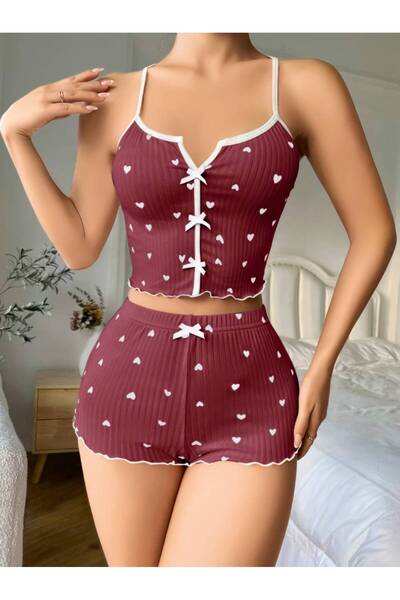 Viselya Σετ Νυχτικό με Σχέδια και Σορτς Πιτζάμα με Τιράντες