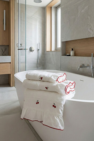 Nazik Home Πετσέτα χεριών με κέντημα κεράσι (30 x 50 εκ.)