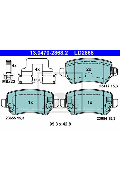 Ate Σετ τακάκια φρένων, δισκόφρενο 13.0470-2868.2