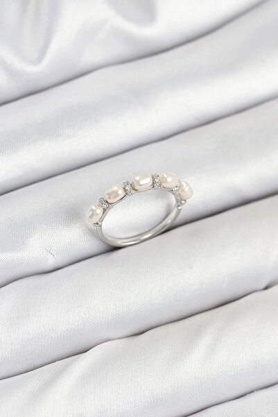 Marsilyan Nvdn- İetaks ™   Brass Silver Color Row of Pearls Women's Ring Iegr...
