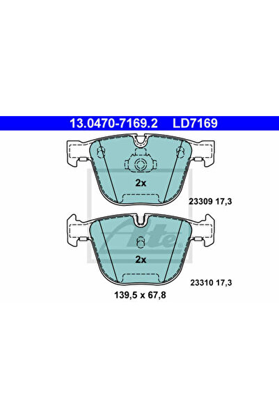 Ate Σετ τακάκια φρένων, δισκόφρενο 13.0470-7169.2