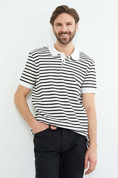 Fulla Moda مخطط تي شيرت بولو ياكا بنصف أزرار