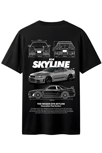 karikatürstore Nissan Skyline R34 Arka Baskılı Kaliteli Unisex Tişört