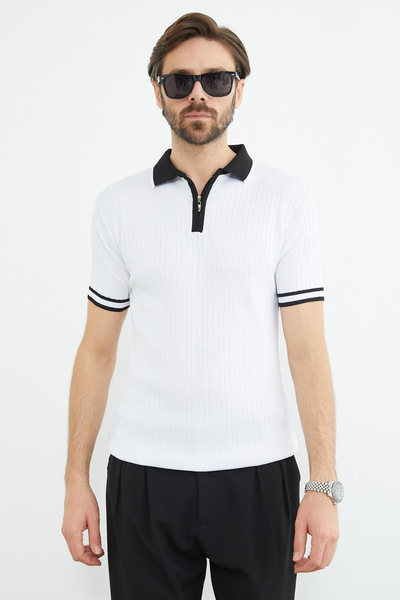 Fulla Moda Πλεκτό μπλουζάκι με μισό φερμουάρ