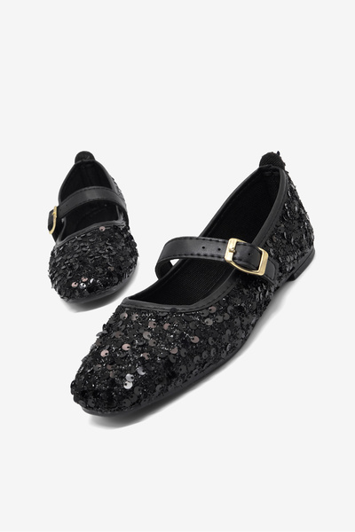 Tonny Black Γυναικείες μαύρες άνετες μπαλαρίνες καθημερινής χρήσης με παγιέτε...