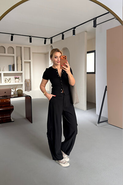 Sezgi Tekin Παντελόνι Cargo με λεπτομέρεια τσέπης, μαύρο, από τένσελ