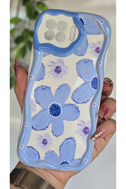 Magic Ring Oppo Reno 4 Lite Kılıf Pastel Mavi Papatya Desenli Kamera Korumalı...