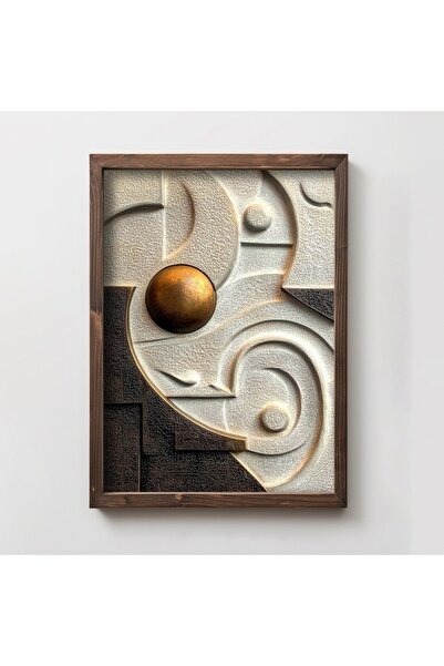 OEM Tablou decorativ Re-Bloom, lemn masiv/MDF, alb/maro/auriu, 35 x 47 x 2 cm
