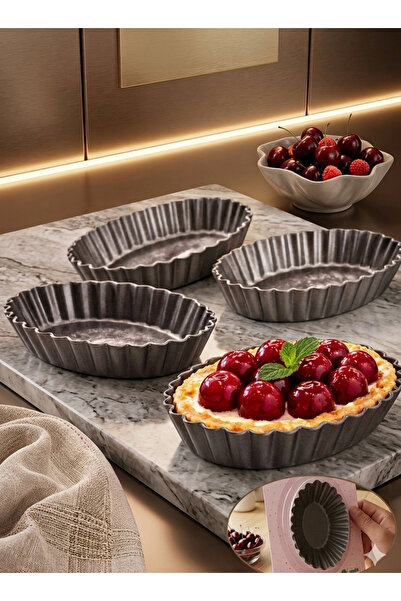 HZL HOME 4'lü Set Tart Kalıbı Yanmaz Yapışmaz Tabanlı Mini Tart Kek Kalıbı 10...
