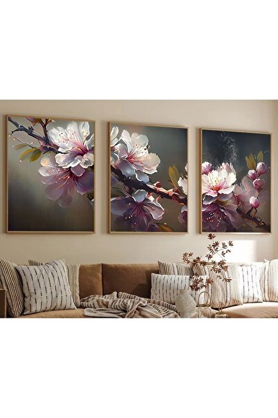 OEM Set de tablouri decorative Re-Bloom, 3 piese, model floral, lemn masiv/MD...