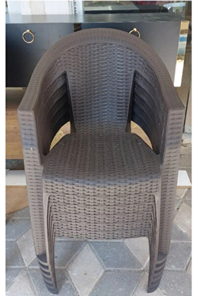 Empressco Rattan Efektli Acı Kahve Plastik Bahçe Sandalyesi 6 Adet