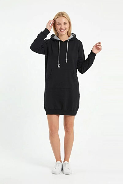 MORADO SE SIENTE PERFECTO Women's Black Hooded Kangaroo Pocket Detailed Long ...