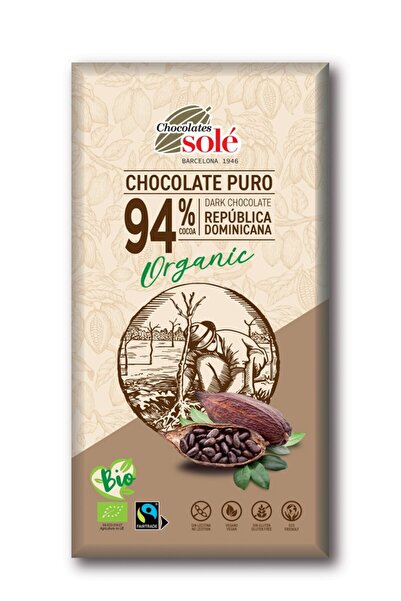 Sole Βιολογική και δίκαιης προέλευσης μαύρη σοκολάτα 94% κακάο, 100γρ. Σοκολάτες