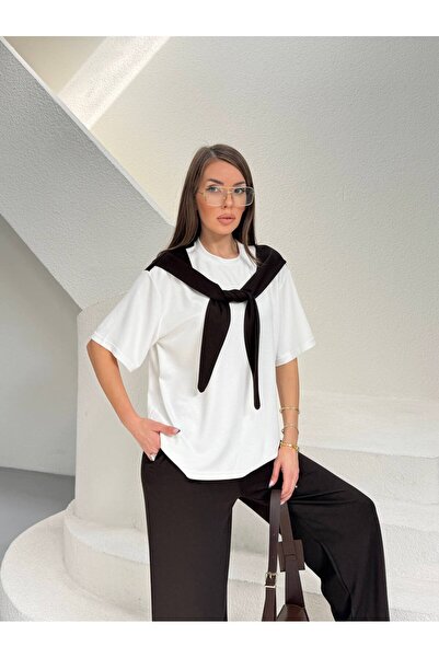 LOKADI Γυναικείο μπλουζάκι oversized και παντελόνι με φαρδιά μπατζάκια, σετ φ...