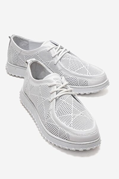 Lizy Shoes Γυναικεία λευκά παπούτσια casual με κορδόνια, διάτρητη, αναπνέουσα...