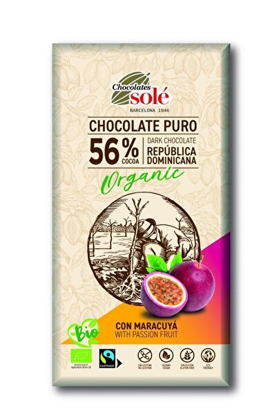 Sole Βιολογική σοκολάτα 56% κακάο με φρούτο του πάθους, 100γρ. Σοκολάτες
