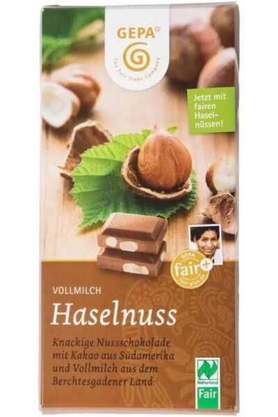 Gepa Σοκολάτα γάλακτος με φουντούκια, βιολογική και δίκαιης προέλευσης, 100γρ.