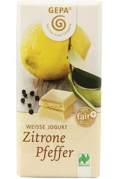 Gepa Βιολογική λευκή σοκολάτα με γιαούρτι, λεμόνι και πιπέρι, 40γρ.