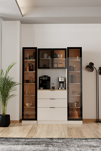 Evdemo Sierra Temperli Cam 4 Kapaklı Ledli Kahve Köşesi Mutfak Kiler Dolabı V...