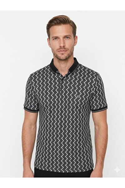 Polo Yaka Slim Fit Desenli Pamuklu Polo Yaka Tişört