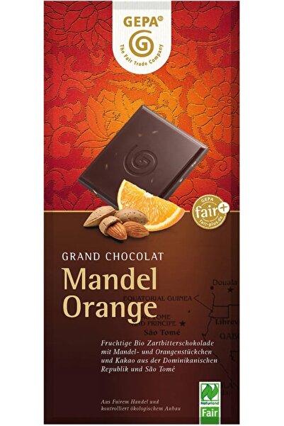 Gepa Βιολογική μαύρη σοκολάτα με αμύγδαλα και πορτοκάλια, 100γρ.