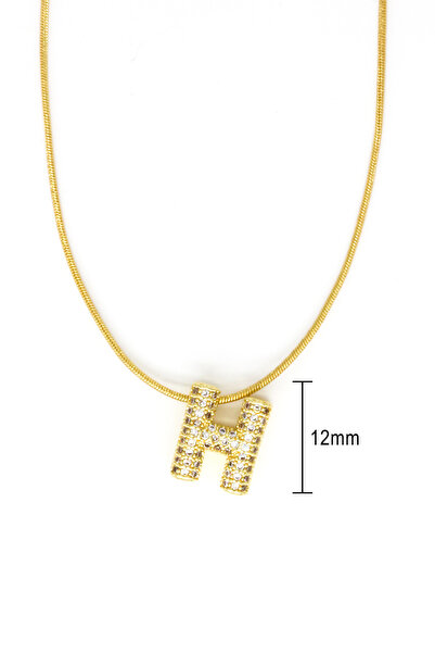 Nearsis Steel Zircon Stone H Letter Necklace
