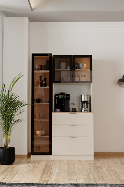 Evdemo Sierra Temperli Cam 3 Kapaklı Ledli Kahve Köşesi Mutfak Kiler Dolabı V...